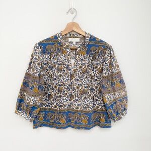 Bohemian Floral Ikat Printed Cotton Blouse